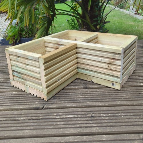 Corner wooden decking - decking, planter