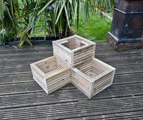 Corner wooden decking - wooden, planter