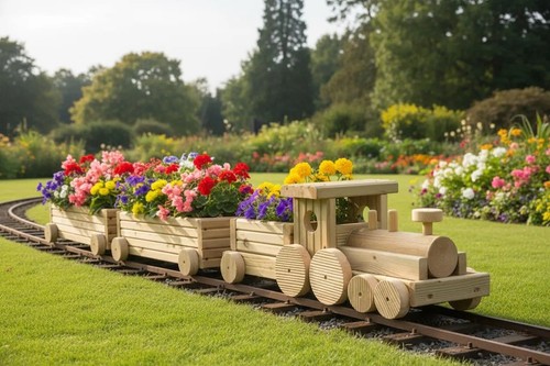 Wooden train planter - train, 2